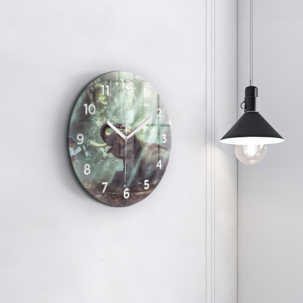 Round glass clock A boy is reading a book