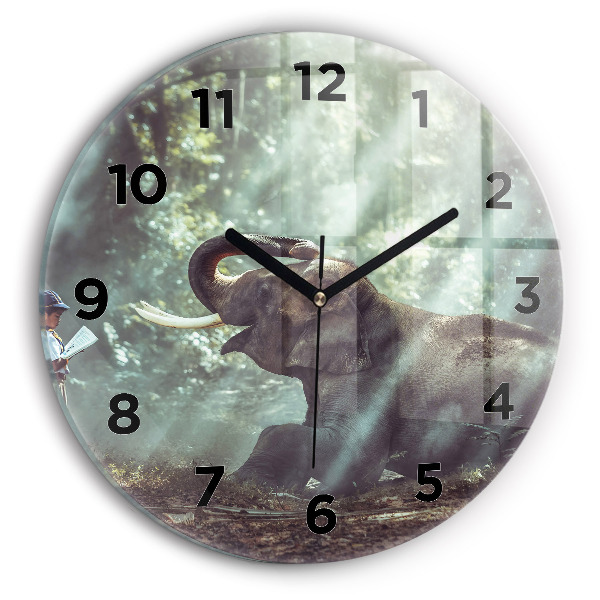 Round glass clock A boy is reading a book