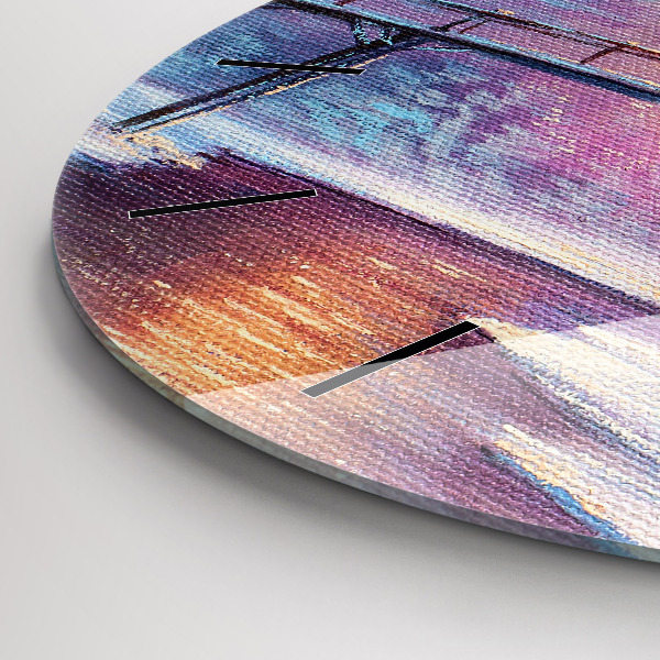 Round glass clock Christmas tree and bridge