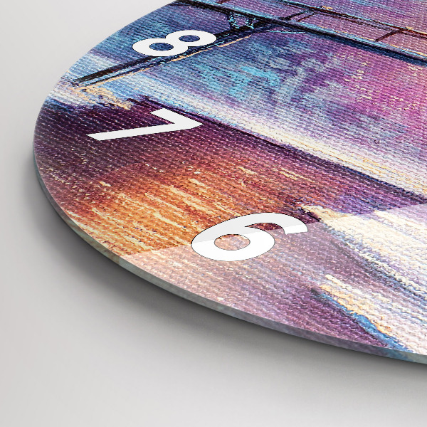 Round glass clock Christmas tree and bridge