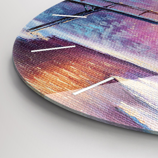 Round glass clock Christmas tree and bridge