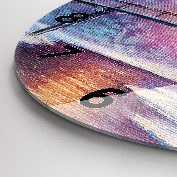 Round glass clock Christmas tree and bridge