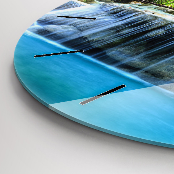 Round glass clock Waterfall in the forest