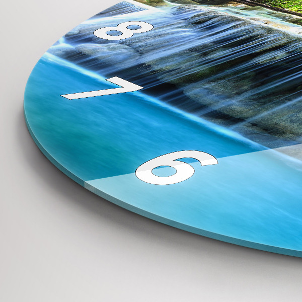 Round glass clock Waterfall in the forest