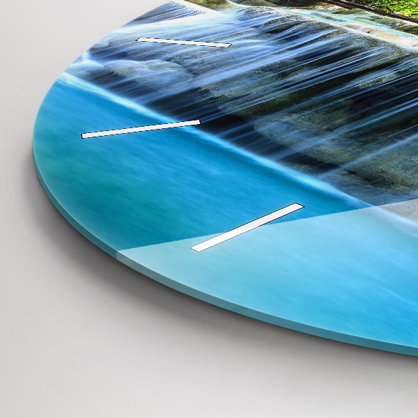 Round glass clock Waterfall in the forest