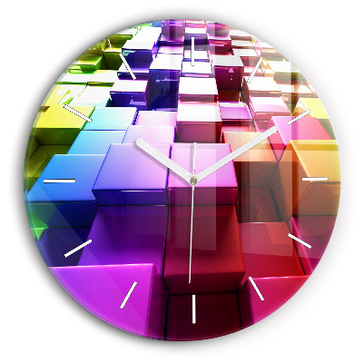 Round glass clock Colored cubes