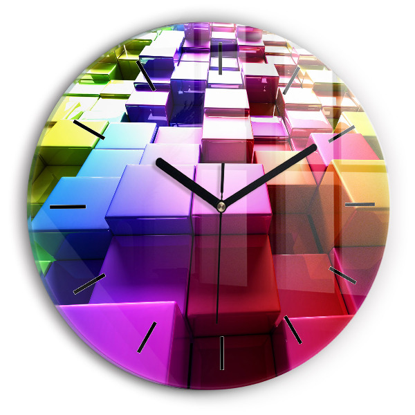 Round glass clock Colored cubes