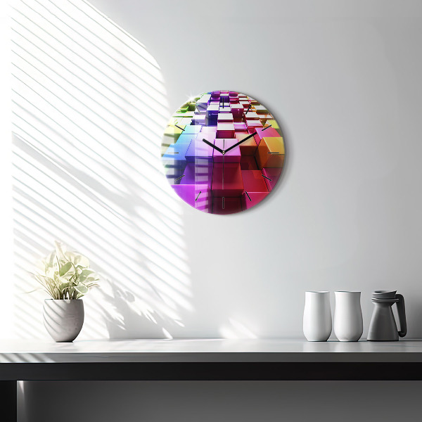 Round glass clock Colored cubes