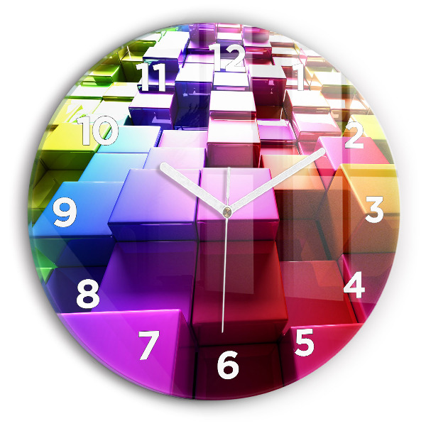 Round glass clock Colored cubes