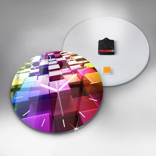 Round glass clock Colored cubes