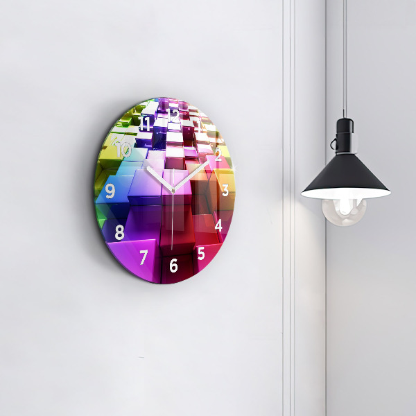 Round glass clock Colored cubes