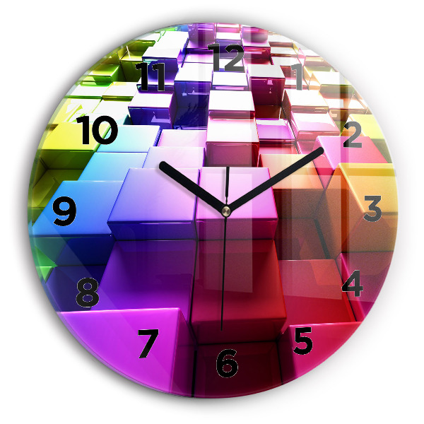 Round glass clock Colored cubes