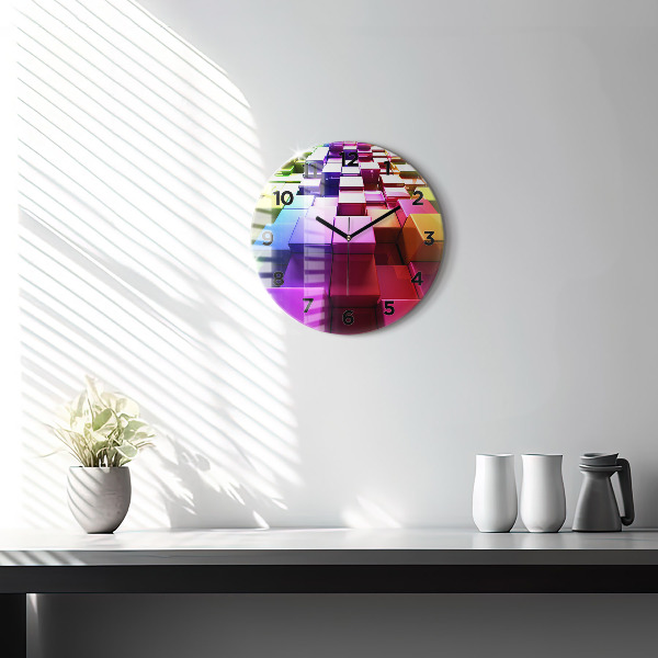 Round glass clock Colored cubes
