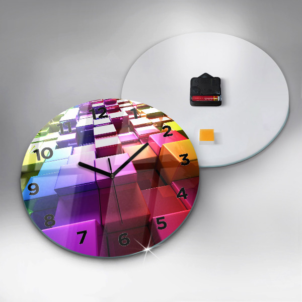 Round glass clock Colored cubes