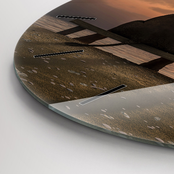 Round glass clock Animals and sunset