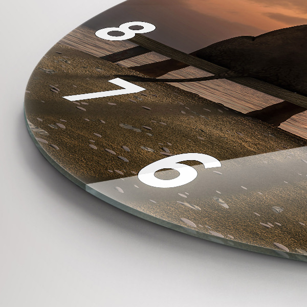 Round glass clock Animals and sunset