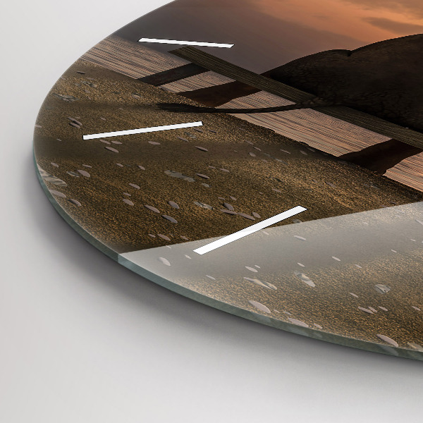 Round glass clock Animals and sunset
