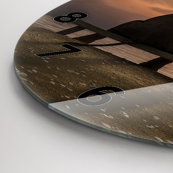 Round glass clock Animals and sunset