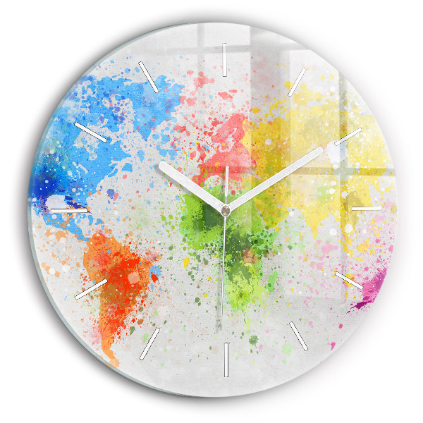 Round glass clock World map on paper