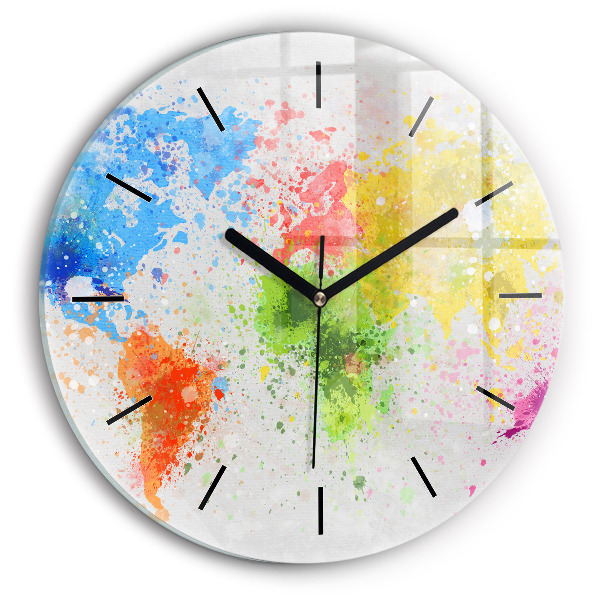 Round glass clock World map on paper