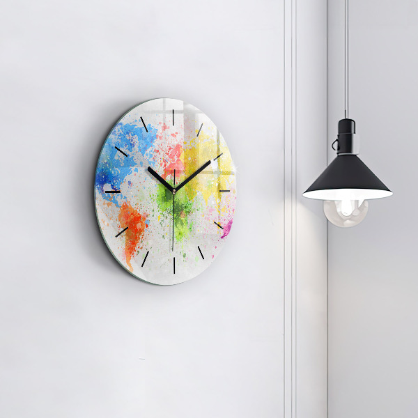 Round glass clock World map on paper