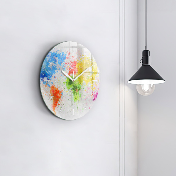 Round glass clock World map on paper