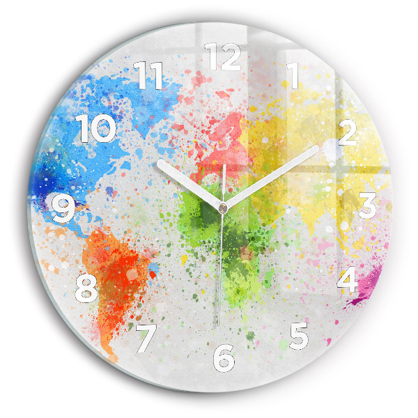 Round glass clock World map on paper