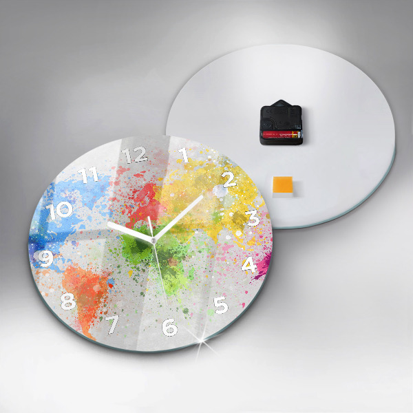 Round glass clock World map on paper