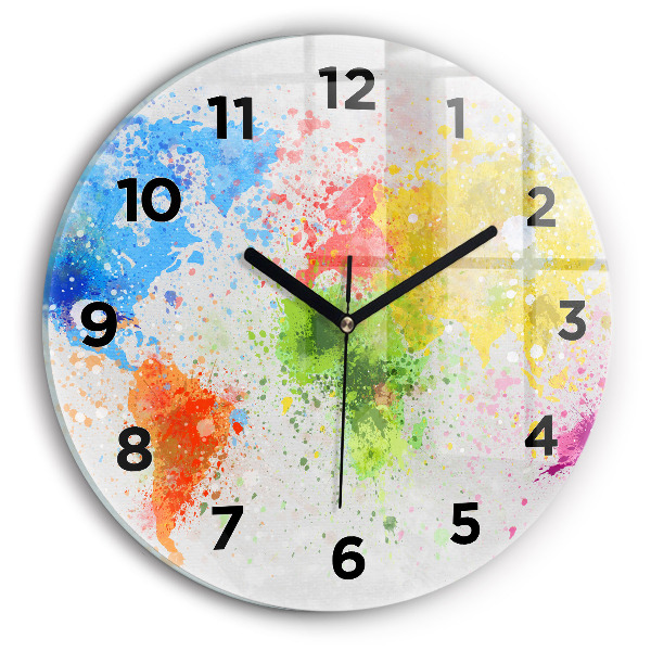 Round glass clock World map on paper