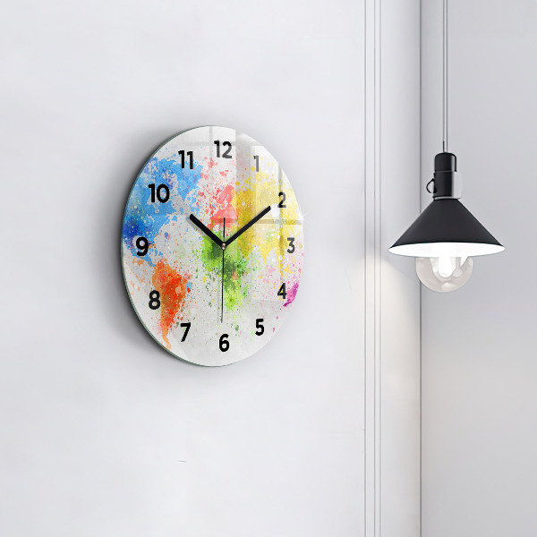 Round glass clock World map on paper