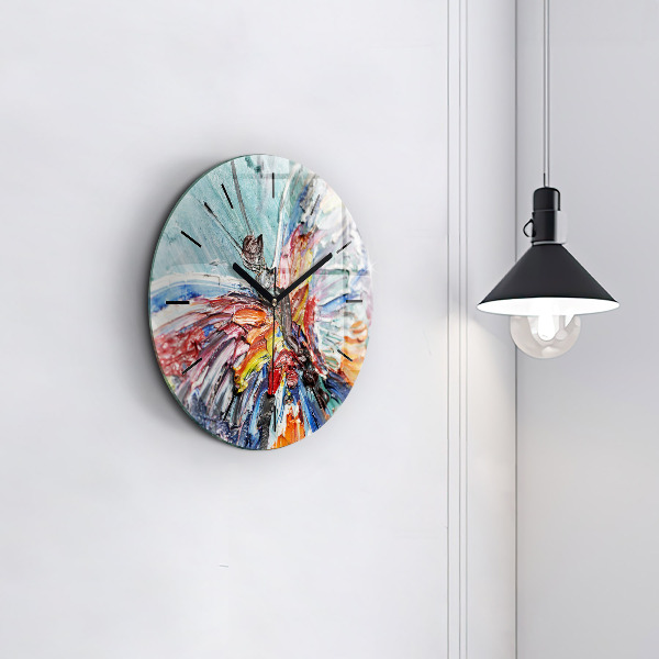 Round glass clock Fragment of oil art