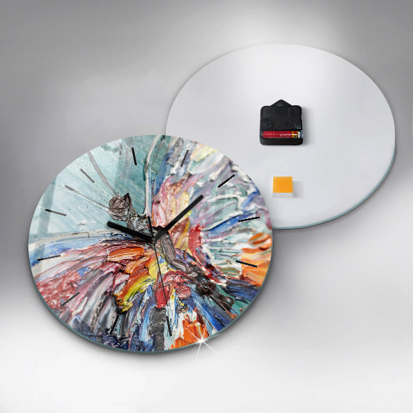 Round glass clock Fragment of oil art