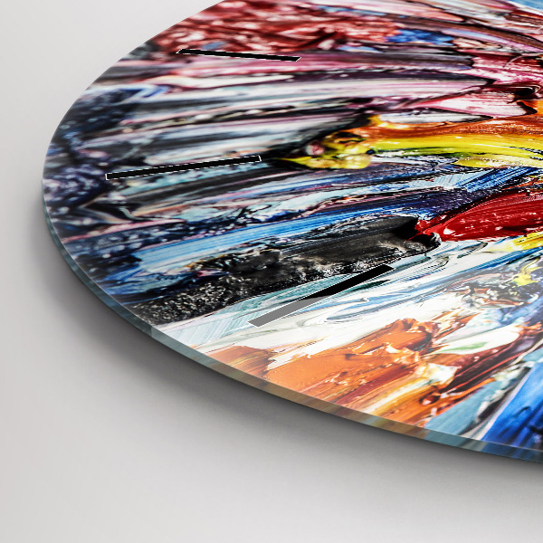 Round glass clock Fragment of oil art