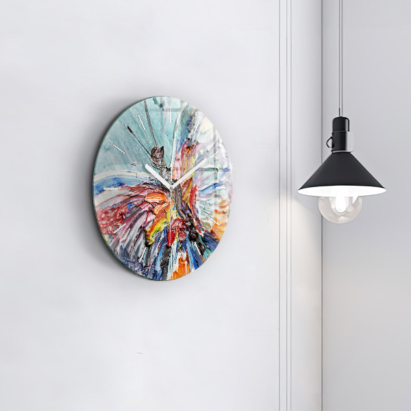 Round glass clock Fragment of oil art