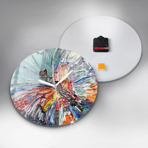 Round glass clock Fragment of oil art