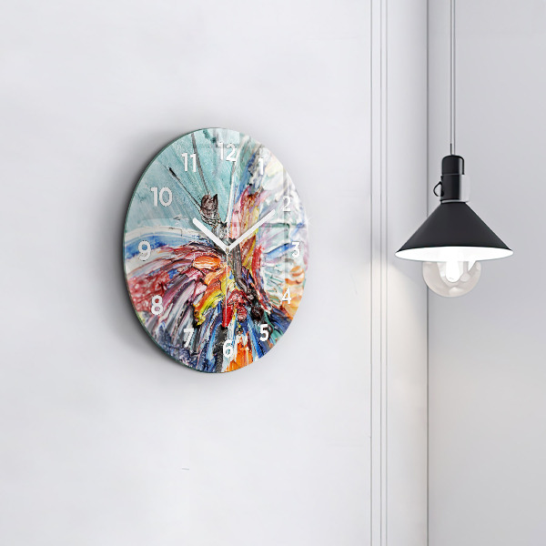 Round glass clock Fragment of oil art