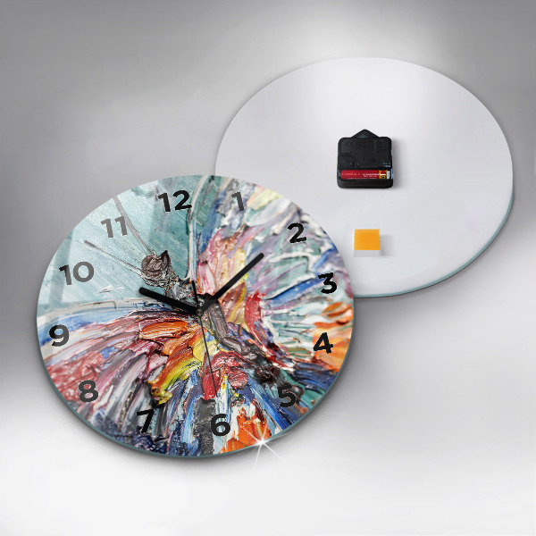 Round glass clock Fragment of oil art