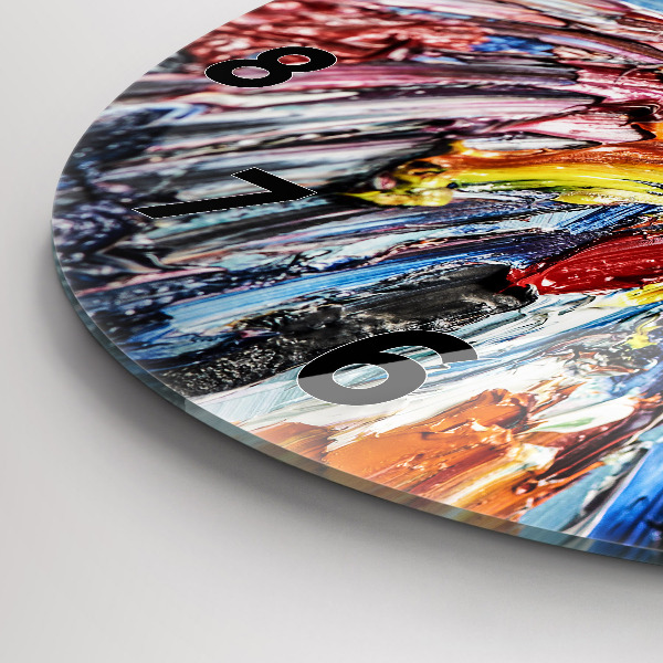 Round glass clock Fragment of oil art
