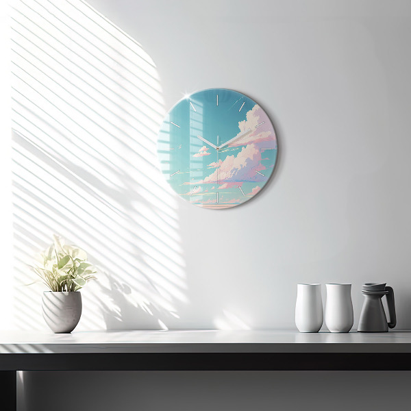 Round glass clock Pastel color of the sky