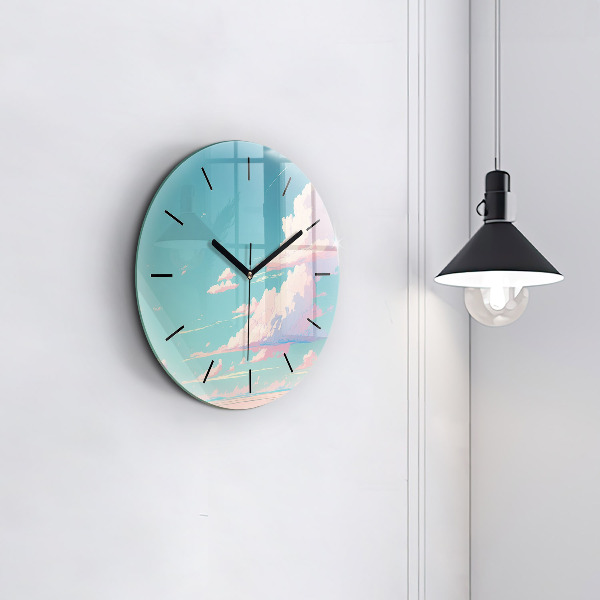 Round glass clock Pastel color of the sky