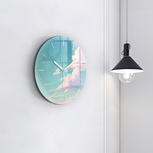 Round glass clock Pastel color of the sky