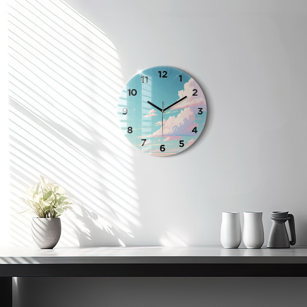 Round glass clock Pastel color of the sky