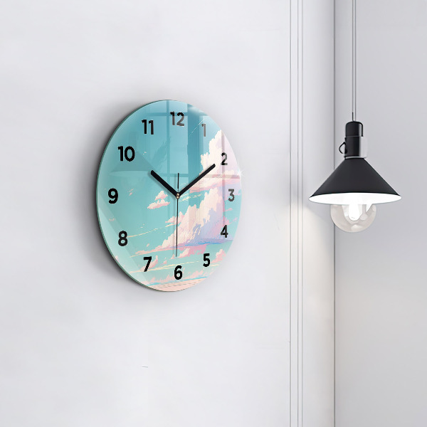Round glass clock Pastel color of the sky