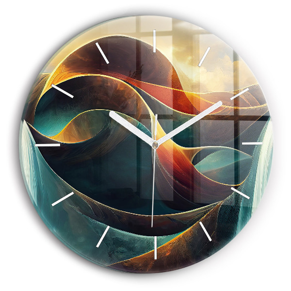 Round glass clock Flowing Waterfall