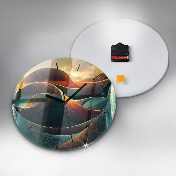 Round glass clock Flowing Waterfall