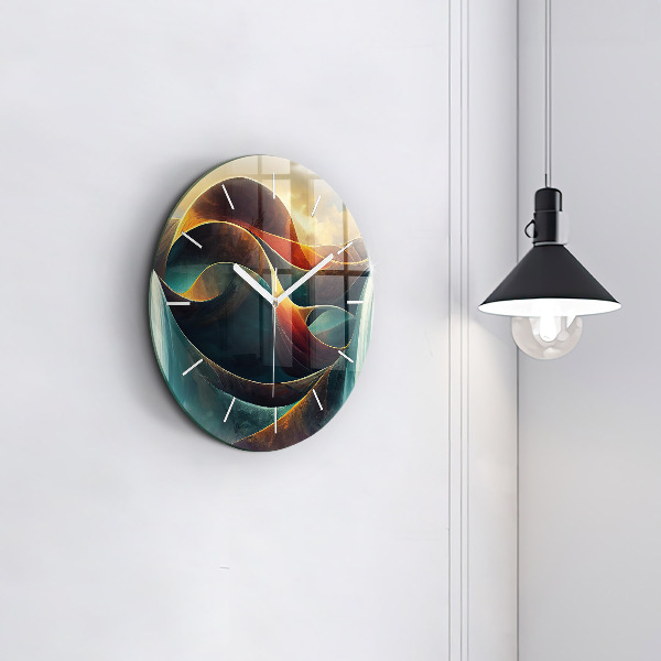 Round glass clock Flowing Waterfall