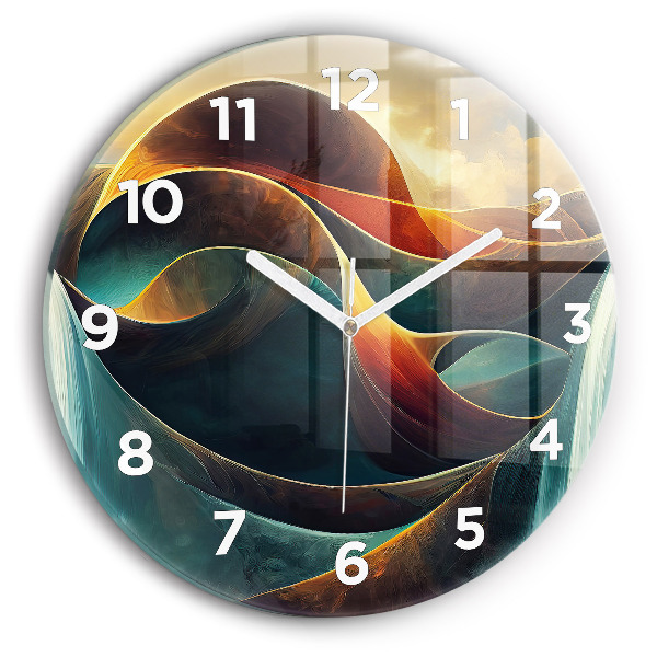 Round glass clock Flowing Waterfall