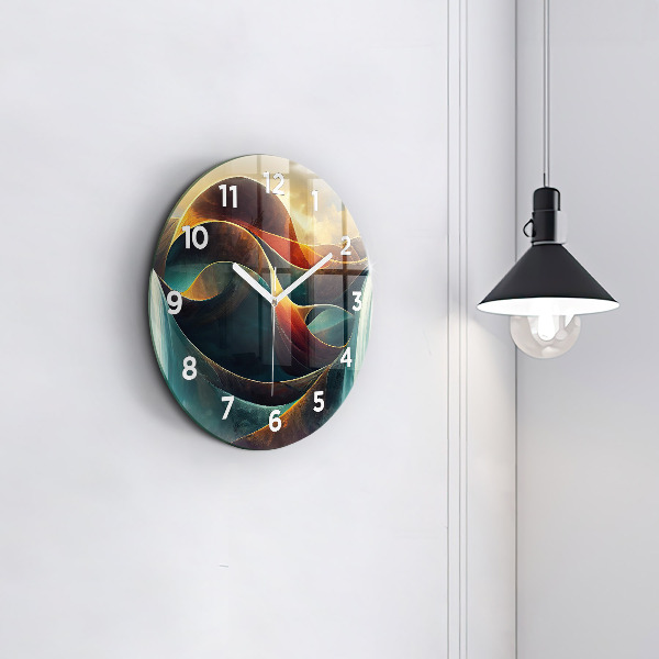 Round glass clock Flowing Waterfall