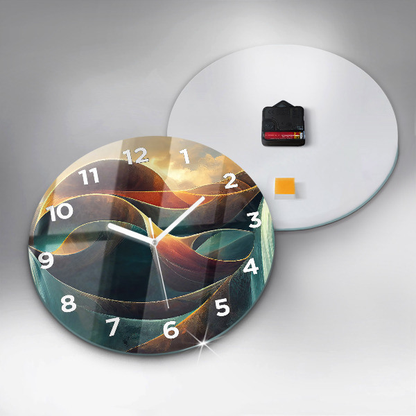 Round glass clock Flowing Waterfall
