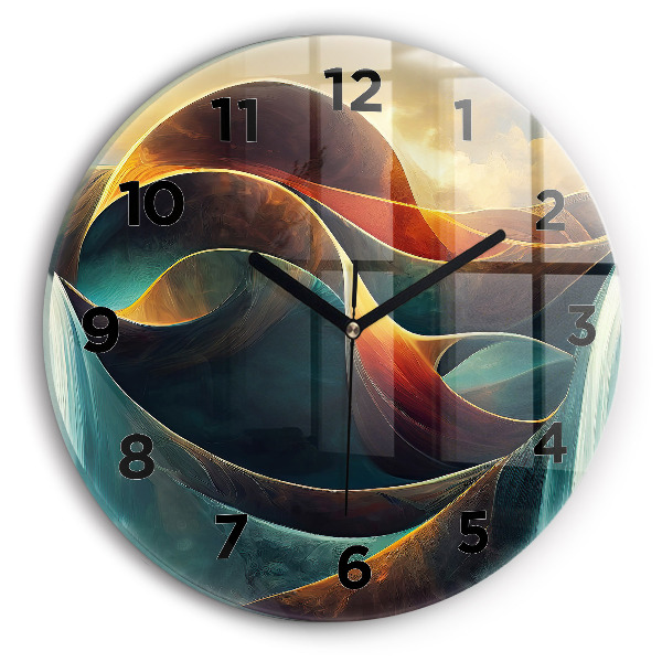 Round glass clock Flowing Waterfall